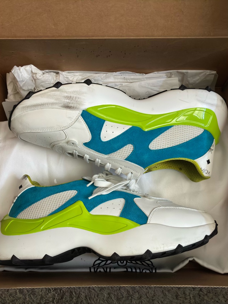 Mcm White Teal & Lime Menâs Low-Top Sneakers